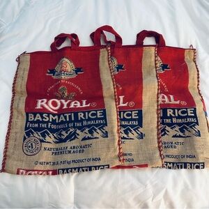 3 Royal Basmati zippered large burlap rice bags totes w/ handles 🔥Bundle🔥
